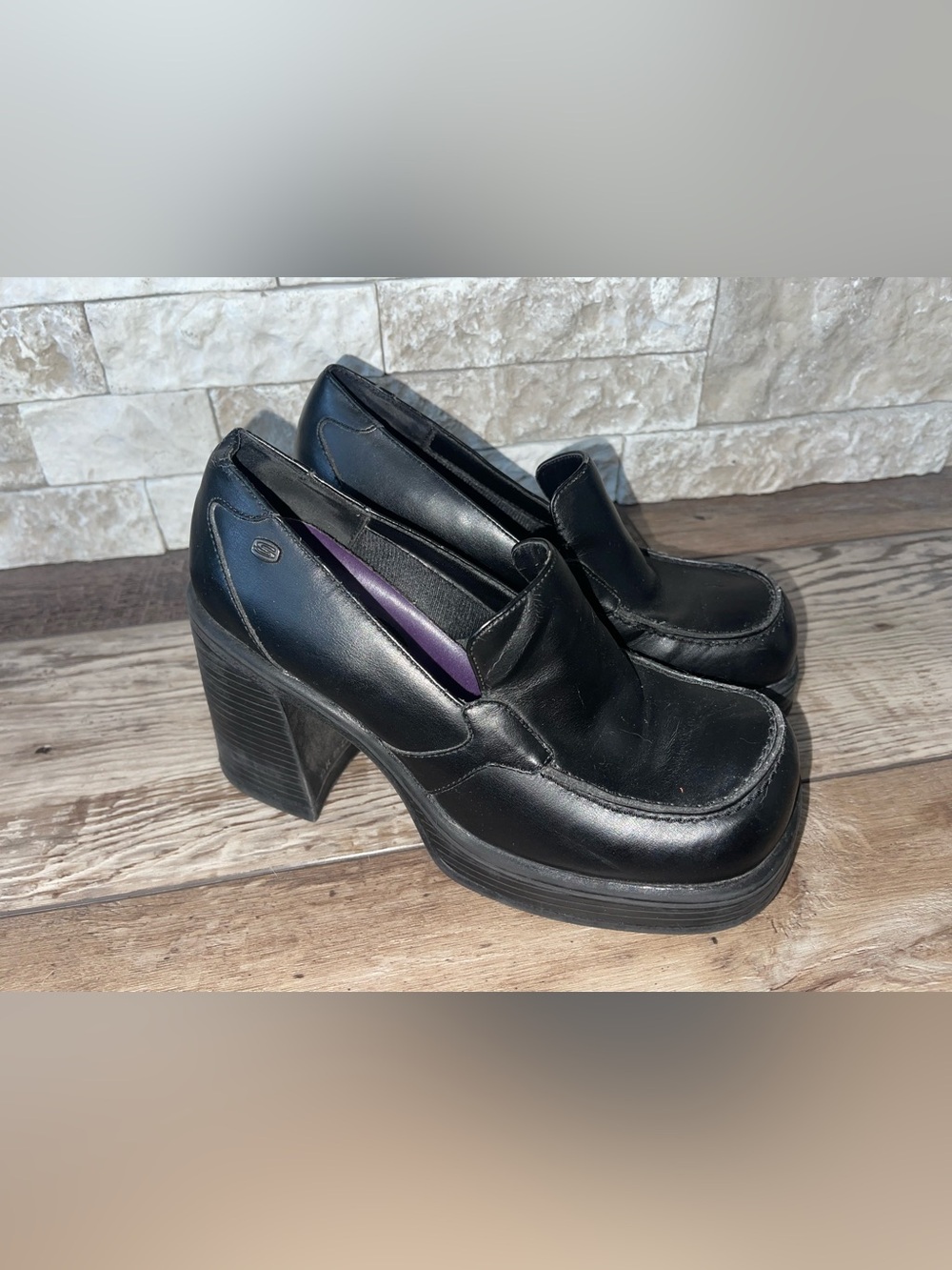 Vintage Sketchers Platform Heeled Oxfords Size 7 Black Y2K Chunky